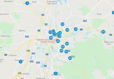 Mapa rozmístění tříkrálových kasiček v hradeckém regionu